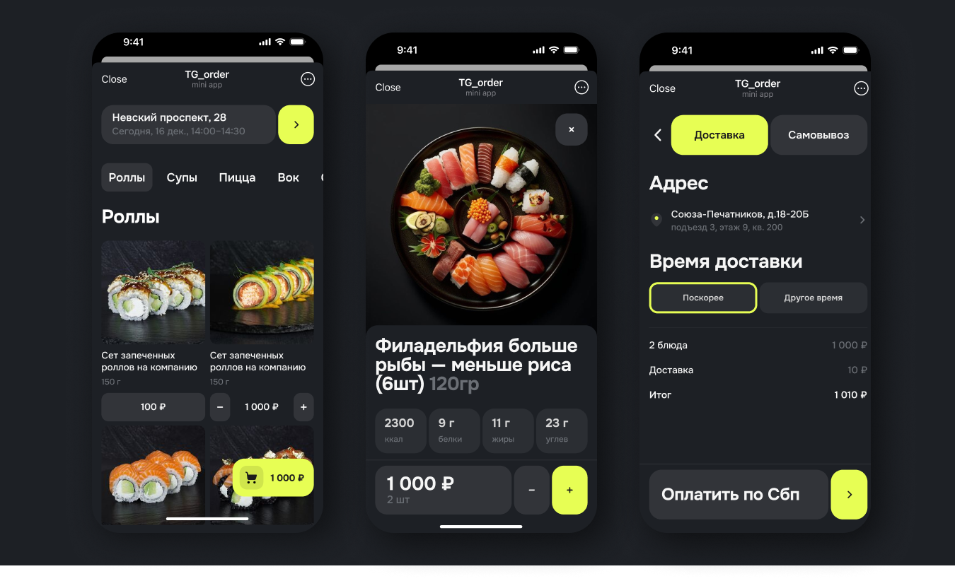 Telegram бот для доставки еды